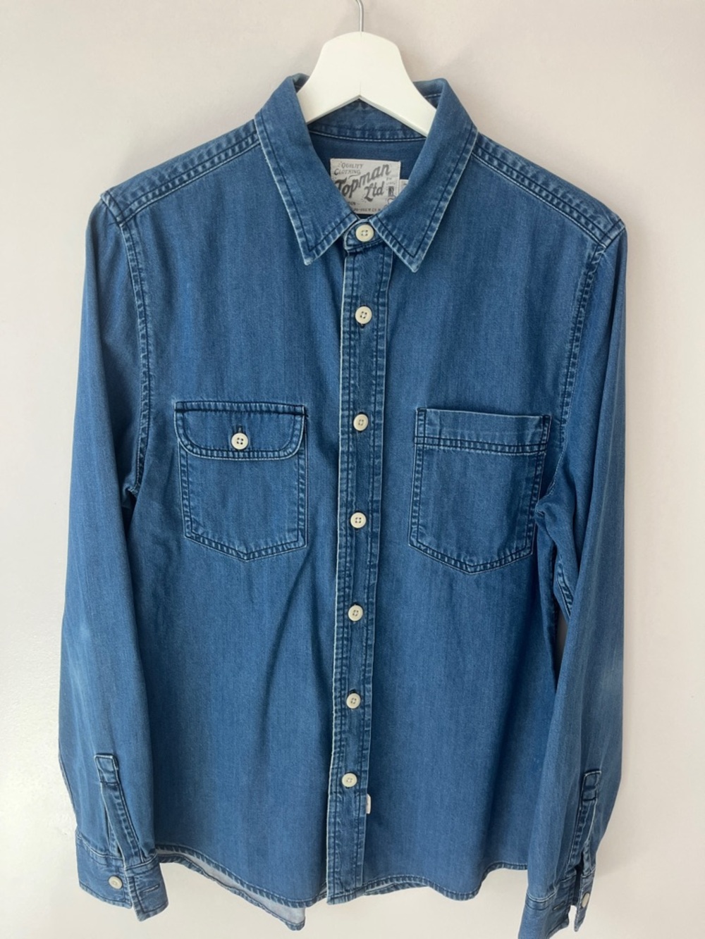 Topman Blue Denim Casual Button-Down Shirt